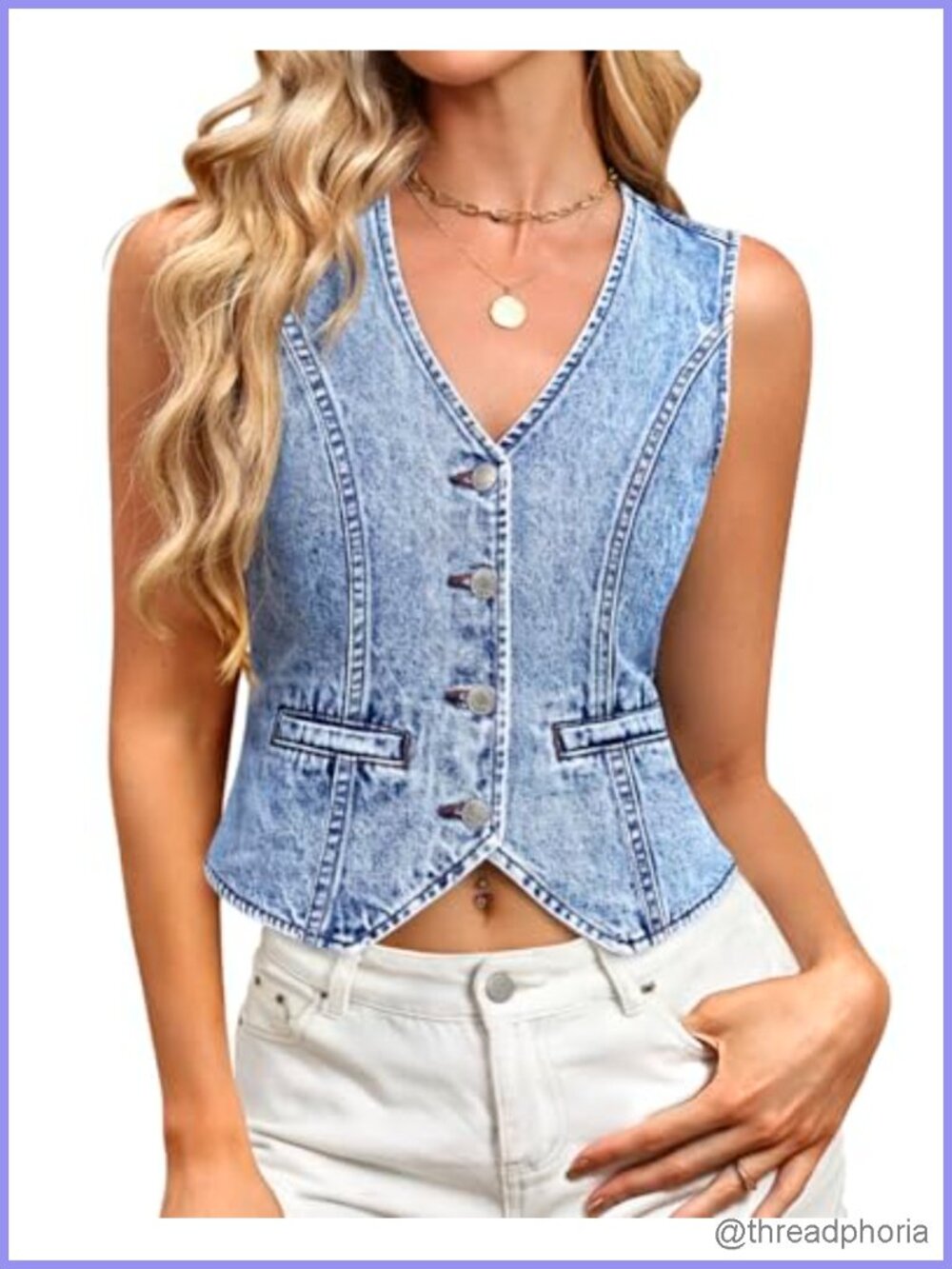 Women's Denim Vest Sleeveless Jean Vest Button Down Casual